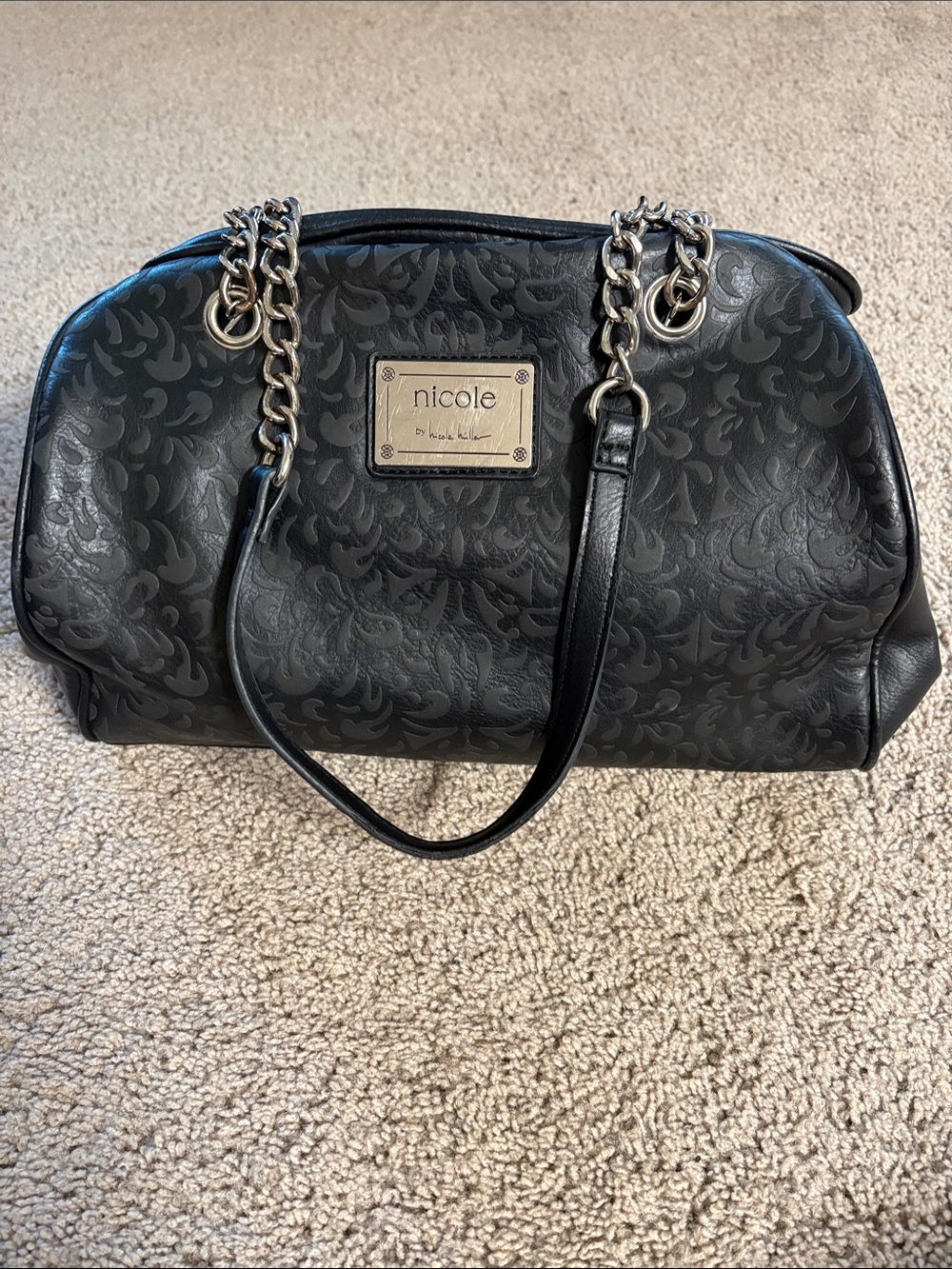 Nicole by Nicole Miller Black Embossed Chain-Handle Shoulder Bag